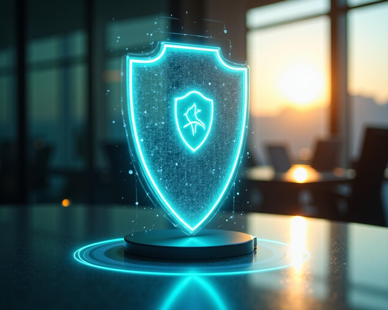 Human hand holding a glowing digital shield representing AI governance