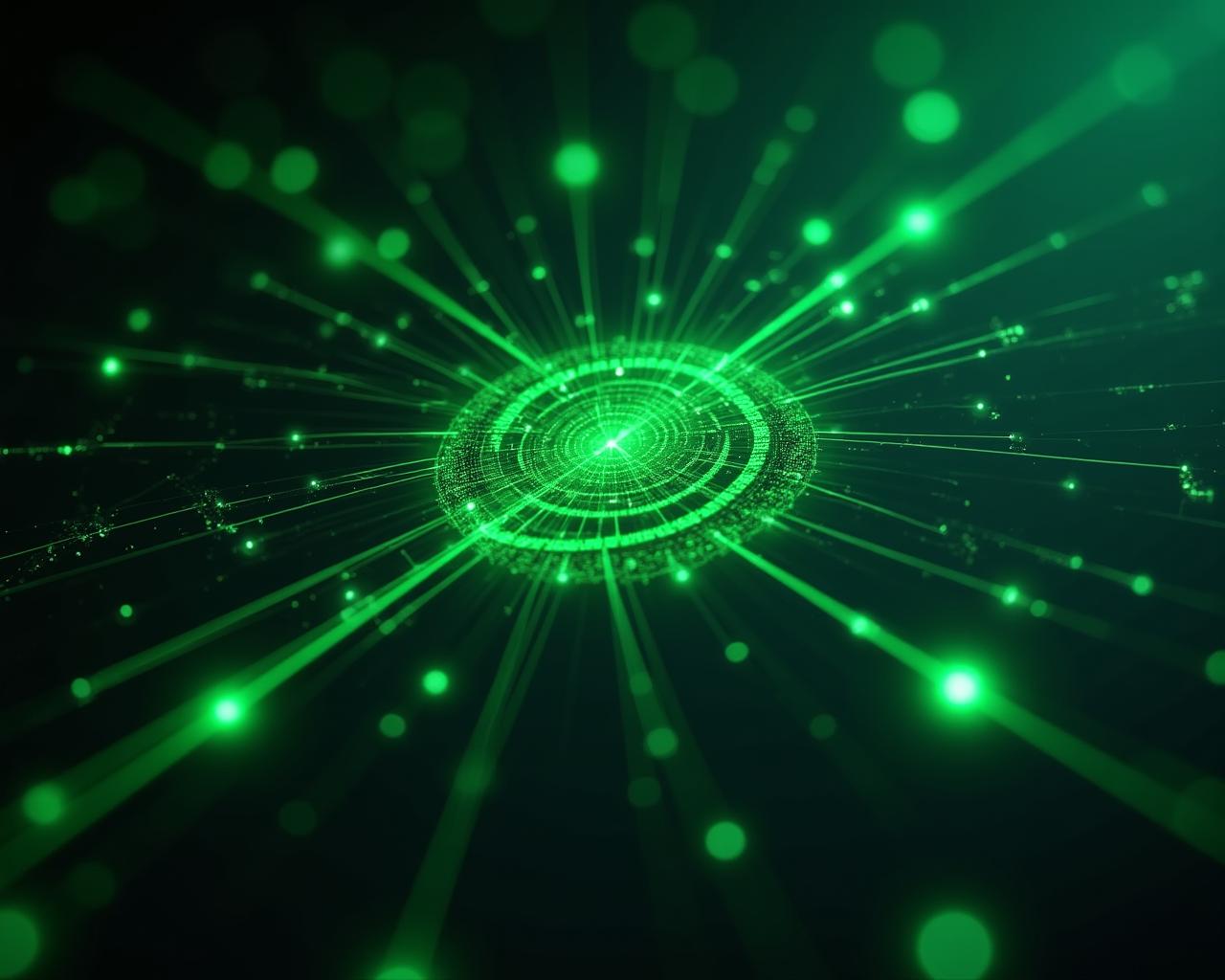 Secure data encryption concept with vibrant green light patterns