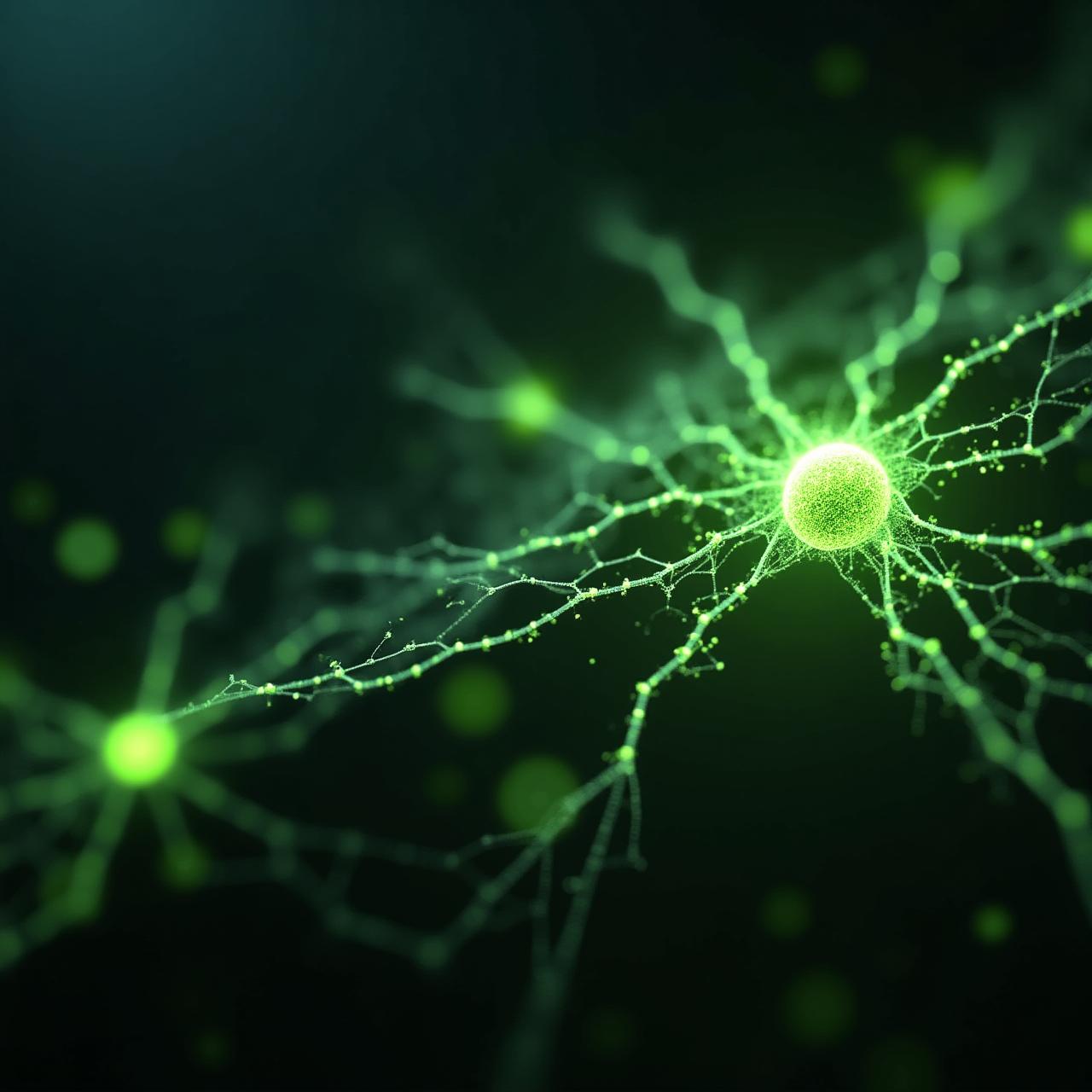 Abstract digital neural network visualized with vibrant HSL 85 green accents